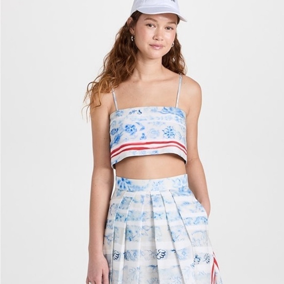 Rosie Assoulin Easy Bandeau Top Blue Pattern/Print 0 - Picture 1 of 7